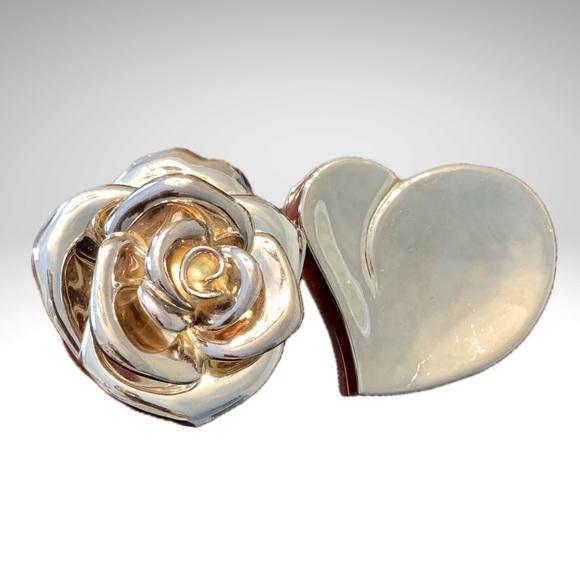 Rose And Heart Shape Metal Jewelry Boxes Felt Lined Trinket or Vanity Set - Picture 2 of 10